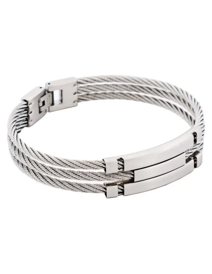 Cudworth Stainless Steel And Cable Wire Bracelet in Silver