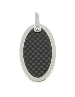 Cudworth Stainless Steel Pendant With Carbon Fibre Inlay On Ball Chain in Silver