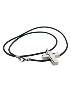 Cudworth Stainless Steel Cross Pendant And Rubber Chain in Black