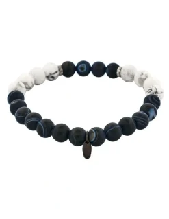 Cudworth Stone Beaded And Stainless Steel Bracelet in Black/White