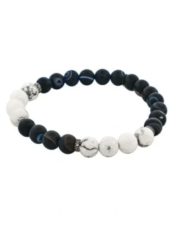 Cudworth Stone Beaded And Stainless Steel Bracelet in Black/White