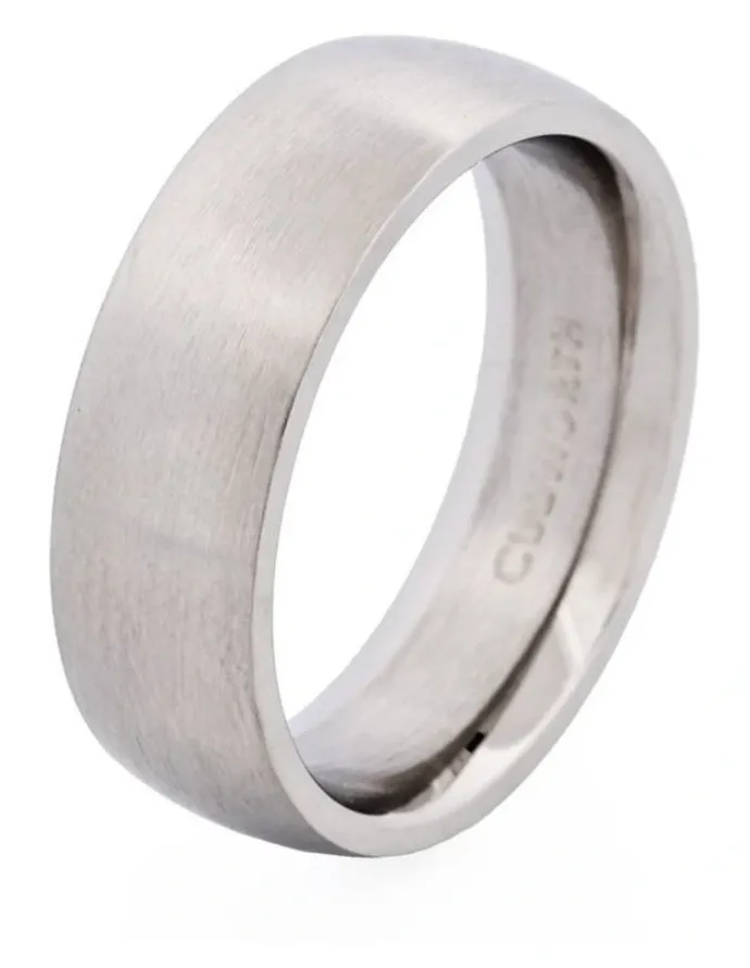 Cudworth Thin Brushed Stainless Steel Band Ring in Silver