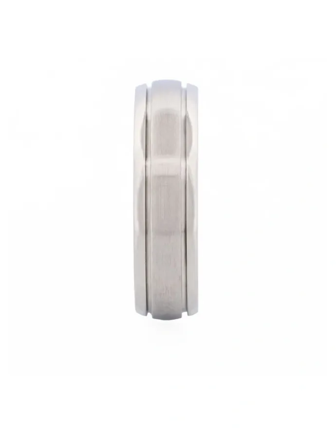 Cudworth Thin Polished Stainless Steel With A Brushed Centre Band Ring in Silver