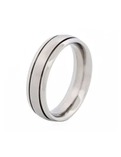 Cudworth Thin Polished Stainless Steel With A Brushed Centre Band Ring in Silver