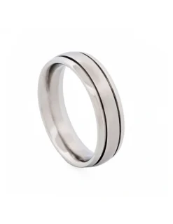 Cudworth Thin Polished Stainless Steel With A Brushed Centre Band Ring in Silver