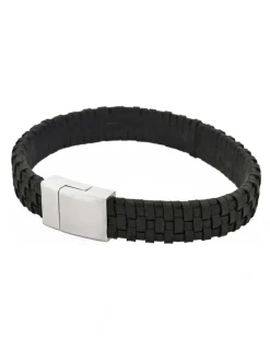 Cudworth Tuscan Braid Italian Leather Bracelet in Black