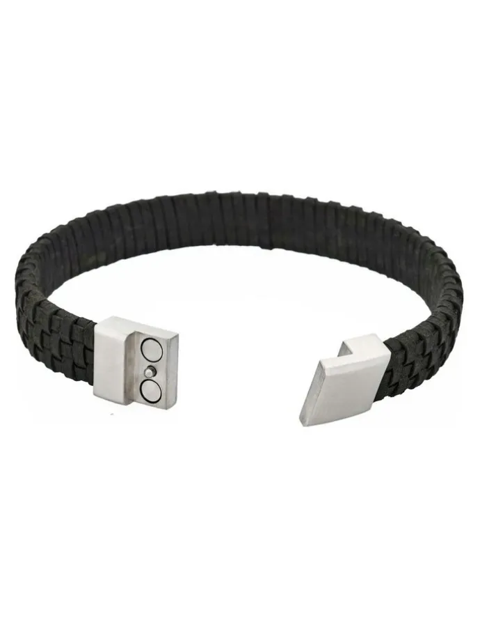 Cudworth Tuscan Braid Italian Leather Bracelet in Black