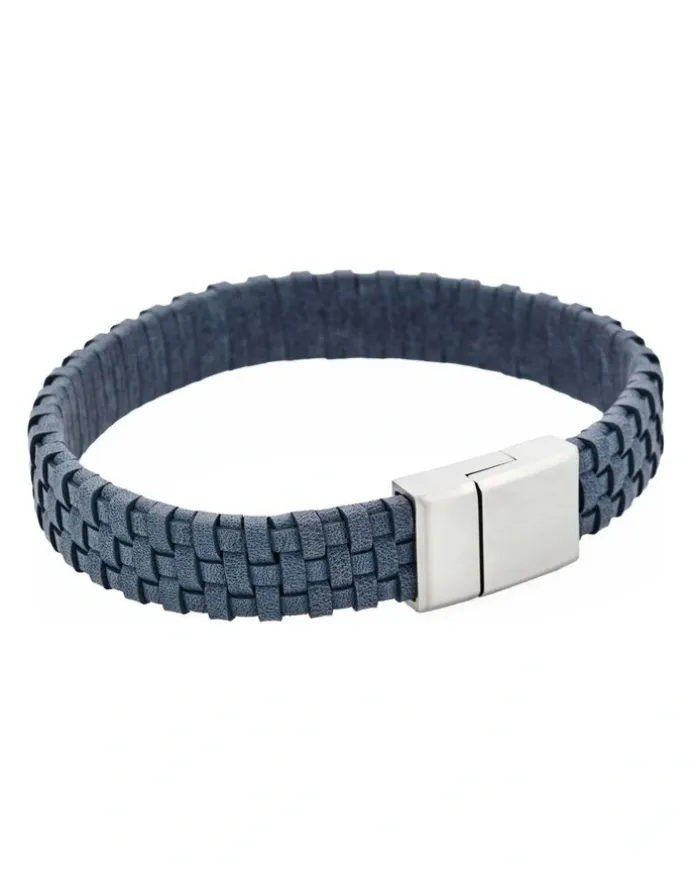 Cudworth Tuscan Braid Midnight Italian Leather Bracelet in Blue