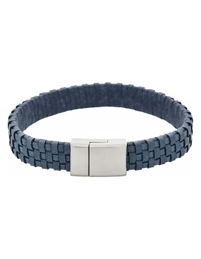 Cudworth Tuscan Braid Midnight Italian Leather Bracelet in Blue