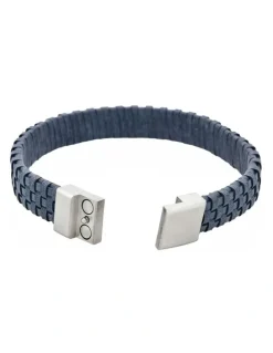 Cudworth Tuscan Braid Midnight Italian Leather Bracelet in Blue