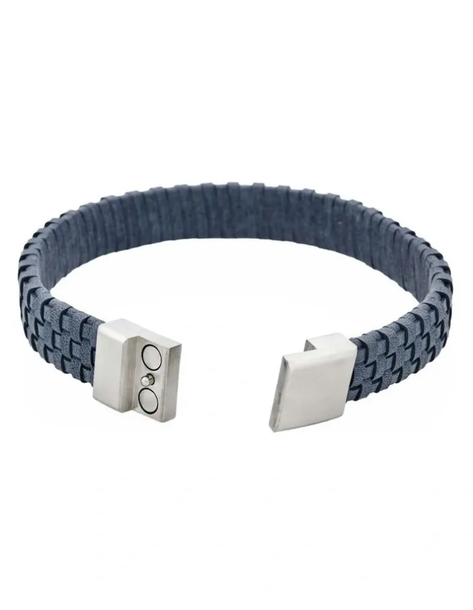 Cudworth Tuscan Braid Midnight Italian Leather Bracelet in Blue