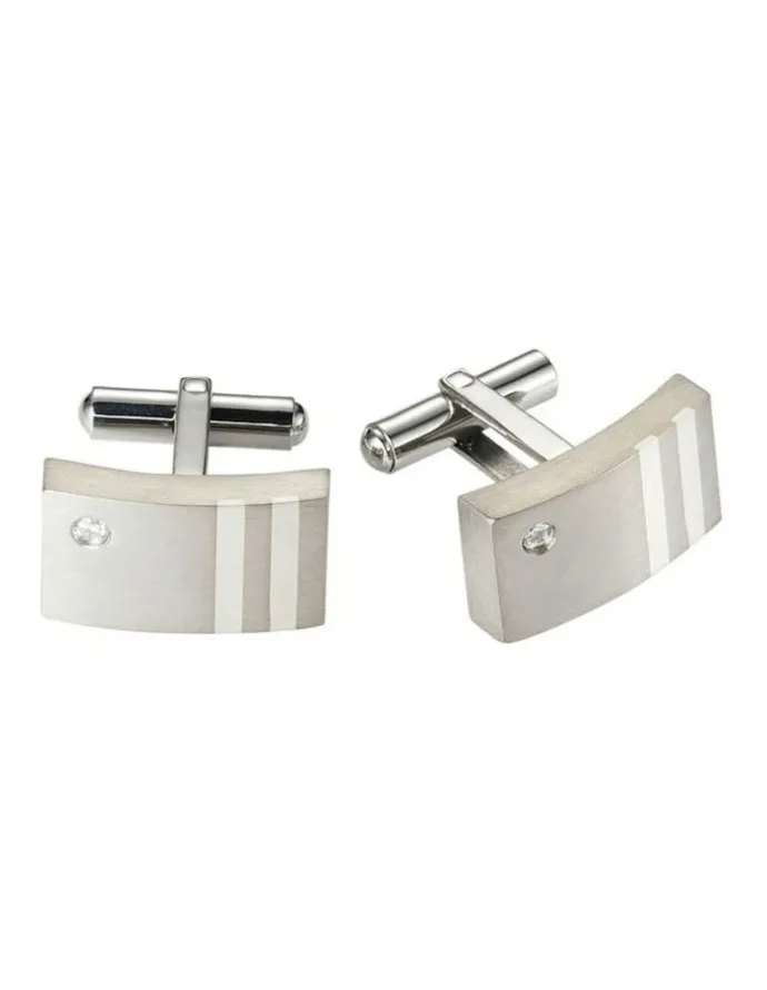 Cudworth Inlay CZ Cufflinks in Titanium/Silver
