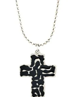 Cudworth Large Enamel Cross on Ball Chain in Black