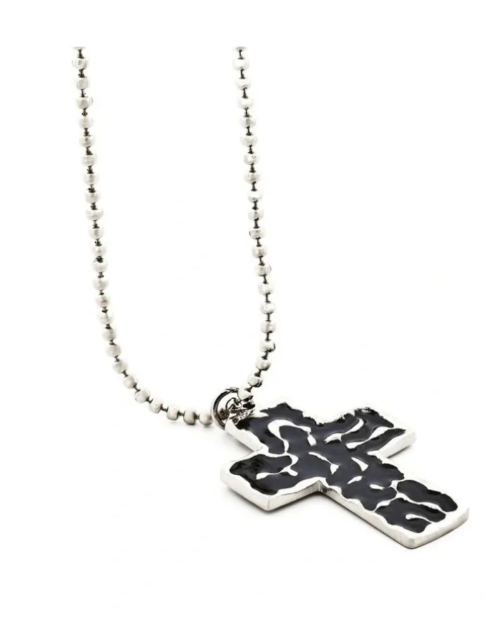 Cudworth Large Enamel Cross on Ball Chain in Black