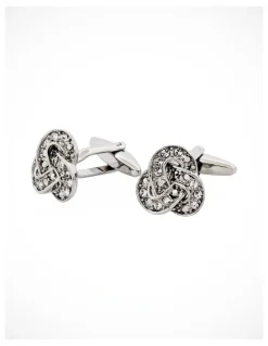 Cudworth Rhodium Plated Crystal Knot Cufflinks in Silver