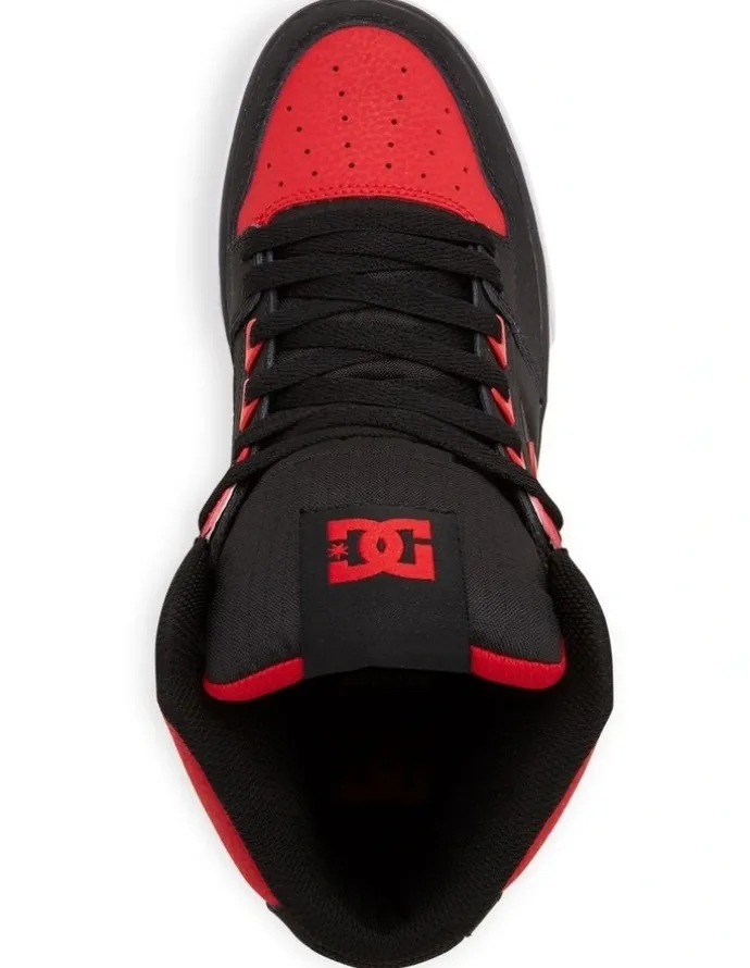 DC Pure High-Top Skate Shoes in Fiery Red/White/Black