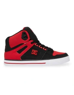 DC Pure High-Top Skate Shoes in Fiery Red/White/Black