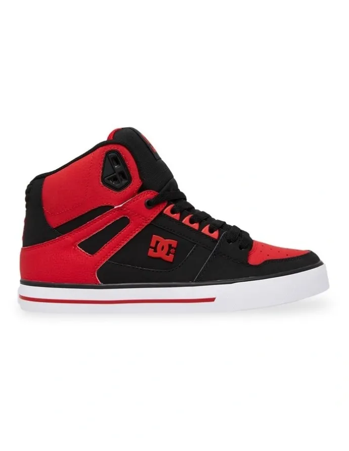 DC Pure High-Top Skate Shoes in Fiery Red/White/Black