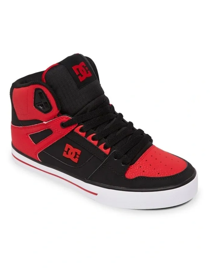DC Pure High-Top Skate Shoes in Fiery Red/White/Black