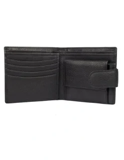 Dents Bifold Press Stud Leather Wallet in Black