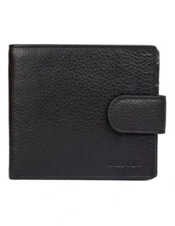 Dents Bifold Press Stud Leather Wallet in Black