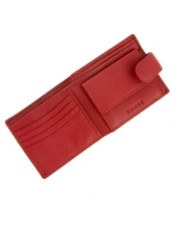 Dents Bifold Press Stud Leather Wallet in Berry