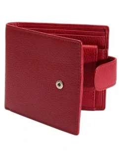 Dents Bifold Press Stud Leather Wallet in Berry