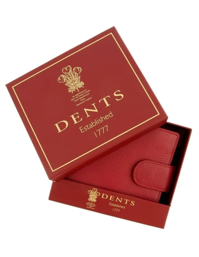 Dents Bifold Press Stud Leather Wallet in Berry