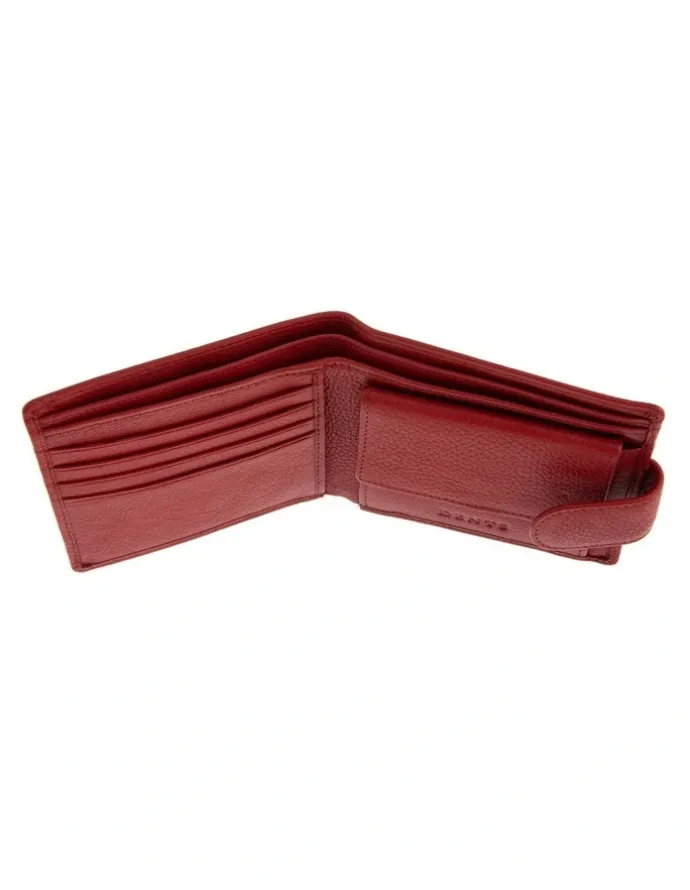 Dents Bifold Press Stud Leather Wallet in Berry