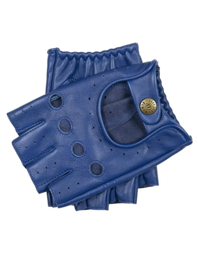 Dents Fingerless Leather Driving Gloves in Royal Blue