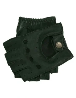Dents Fingerless Leather Driving Gloves in British Racing Green