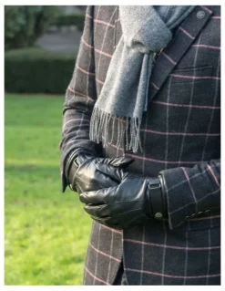 Dents Henley Wool Blend Leather Gloves in Black