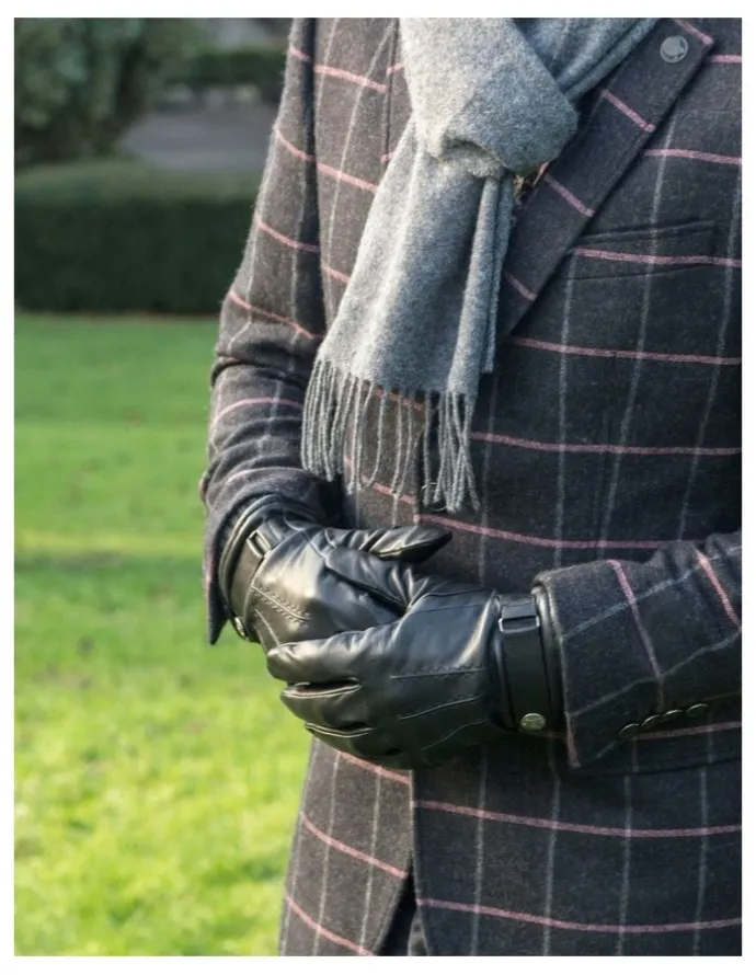 Dents Henley Wool Blend Leather Gloves in Black