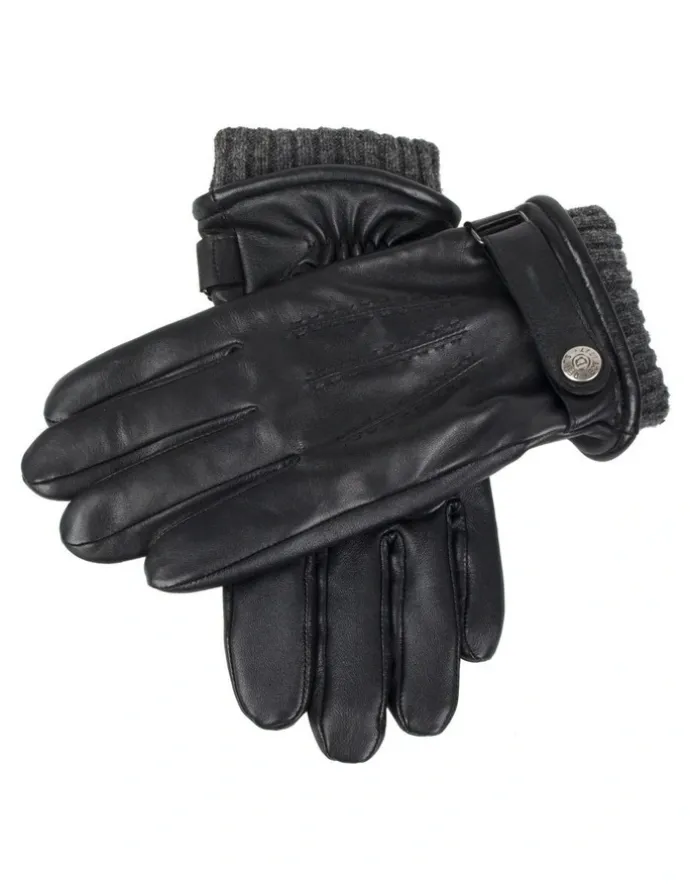 Dents Henley Wool Blend Leather Gloves in Black