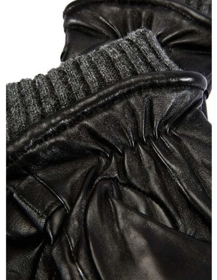 Dents Henley Wool Blend Leather Gloves in Black