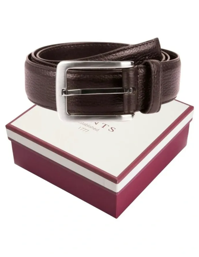 Dents Lined Leather Sleek Belt with Gift Box in Brown