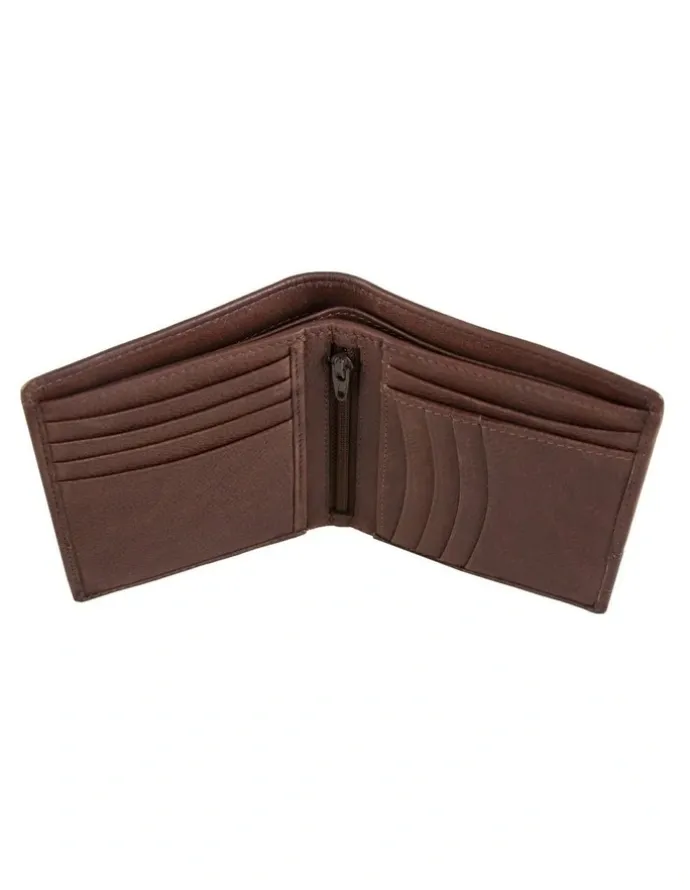 Dents Pebble Grain Leather Bifold Wallet with RFID Blocking and Zipped Pocket in Tan