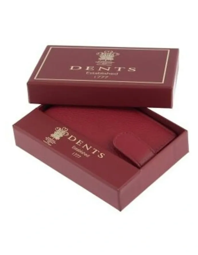 Dents Pebble Grain Leather Card Holder with RFID Blocking and Tab in Berry