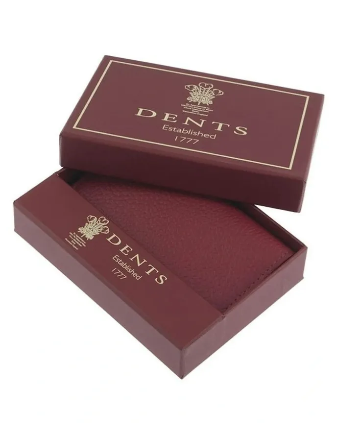 Dents Pebble Grain Leather Card Holder with RFID Blocking in Berry