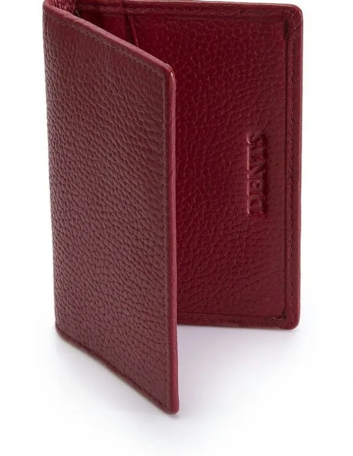 Dents Pebble Grain Leather Card Holder with RFID Blocking in Berry
