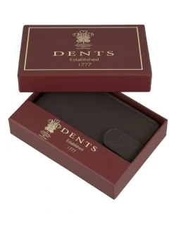Dents Pebble Grain Leather Card Holder with RFID Blocking and Tab in Chocolate