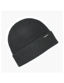 Dents Pure Merino Wool Rib Knit Beanie Hat in Black