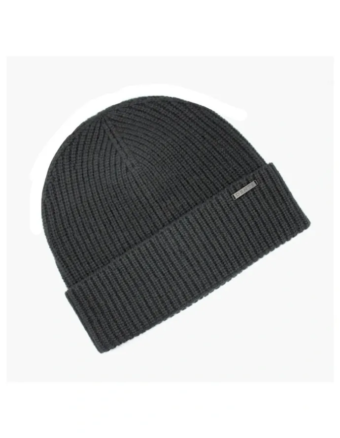 Dents Pure Merino Wool Rib Knit Beanie Hat in Black