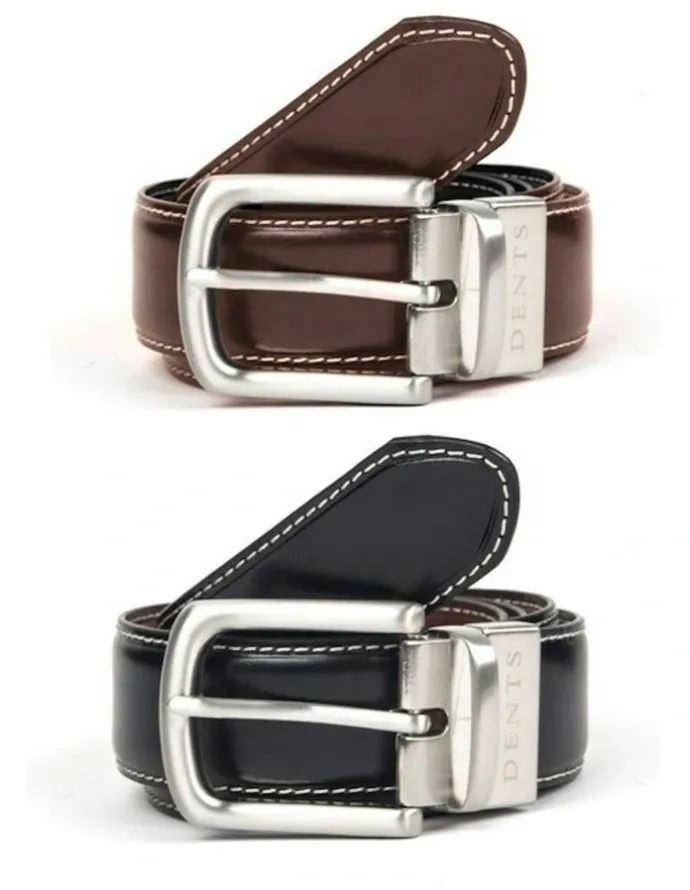Dents Reversible Lined Leather Belt in Gift Box in Black/Brown