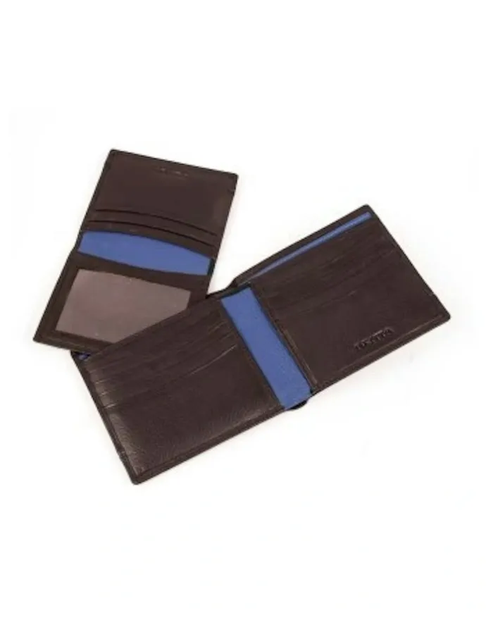 Dents RFID Leather Billfold Wallet with Removable Pass Holder in Chocolate/Royal Blue