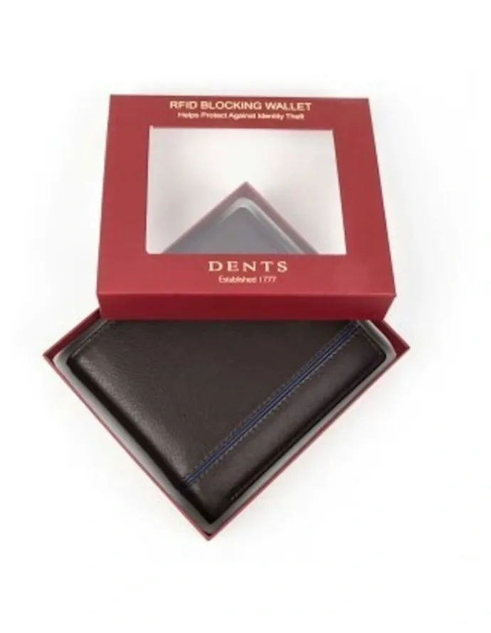Dents RFID Leather Billfold Wallet with Removable Pass Holder in Chocolate/Royal Blue