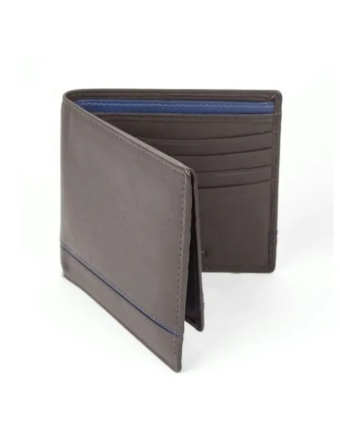Dents RFID Leather Billfold Wallet with Removable Pass Holder in Chocolate/Royal Blue