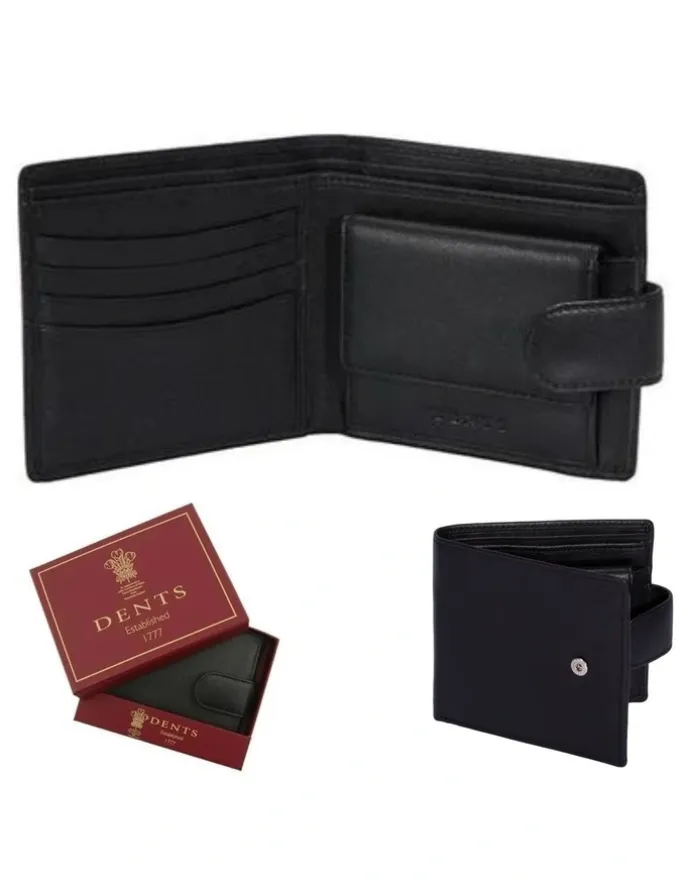 Dents RFID Nappa Leather Coin Bifold Wallet in Black