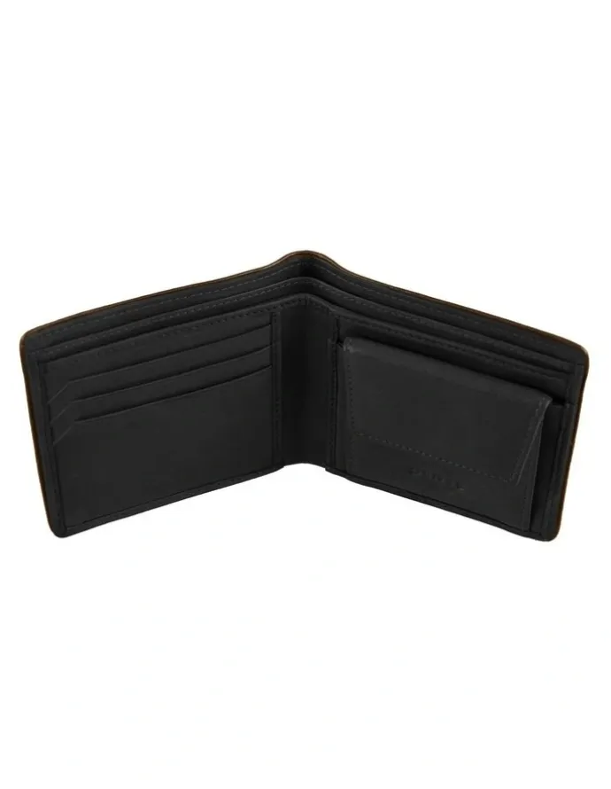 Dents RFID Two-Colour Pebble Grain Leather Billfold Wallet with Coin Purse in Black