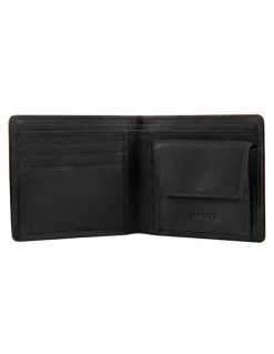 Dents RFID Two-Colour Pebble Grain Leather Billfold Wallet with Coin Purse in Black